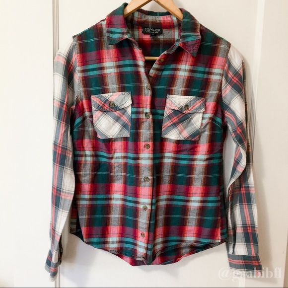 Topshop Tops - Topshop Flannel Long Sleeve Button Down Shirt